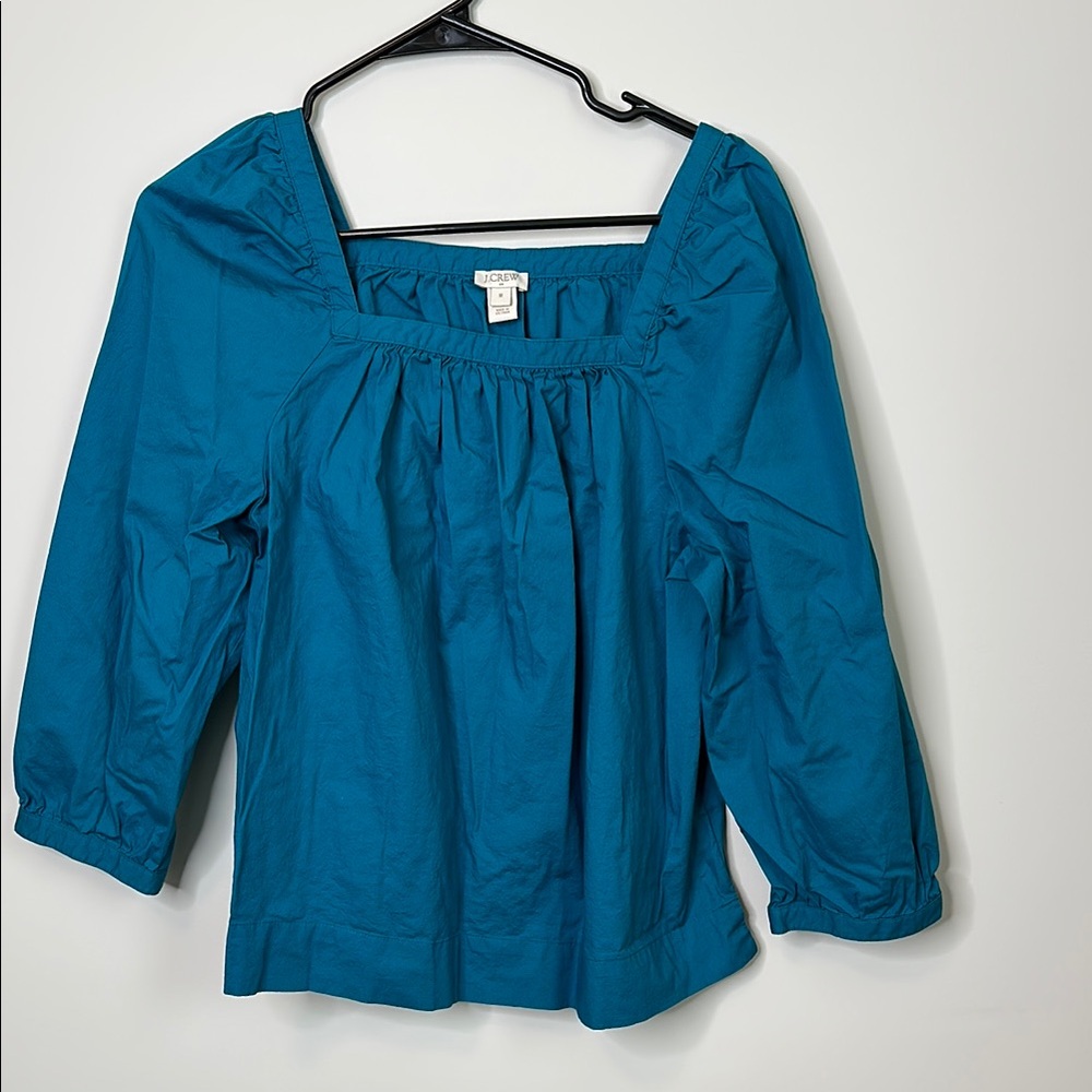 J. Crew Blue Smocked 3/4 Sleeve Blouse